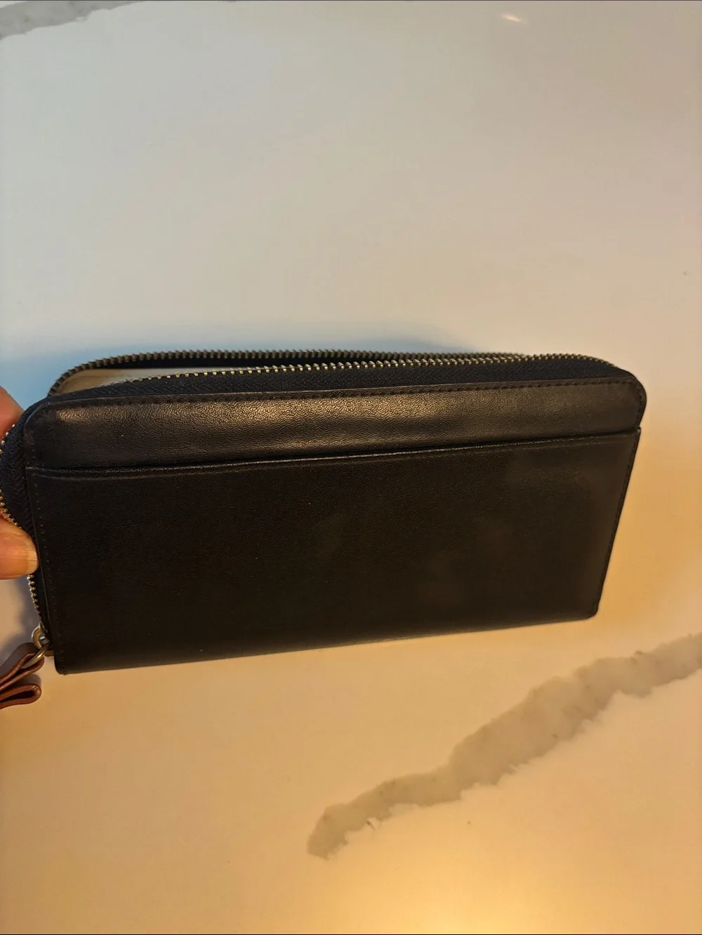kate spade Black Leather Zip Around Wallet with Gold Spade Heart Logo